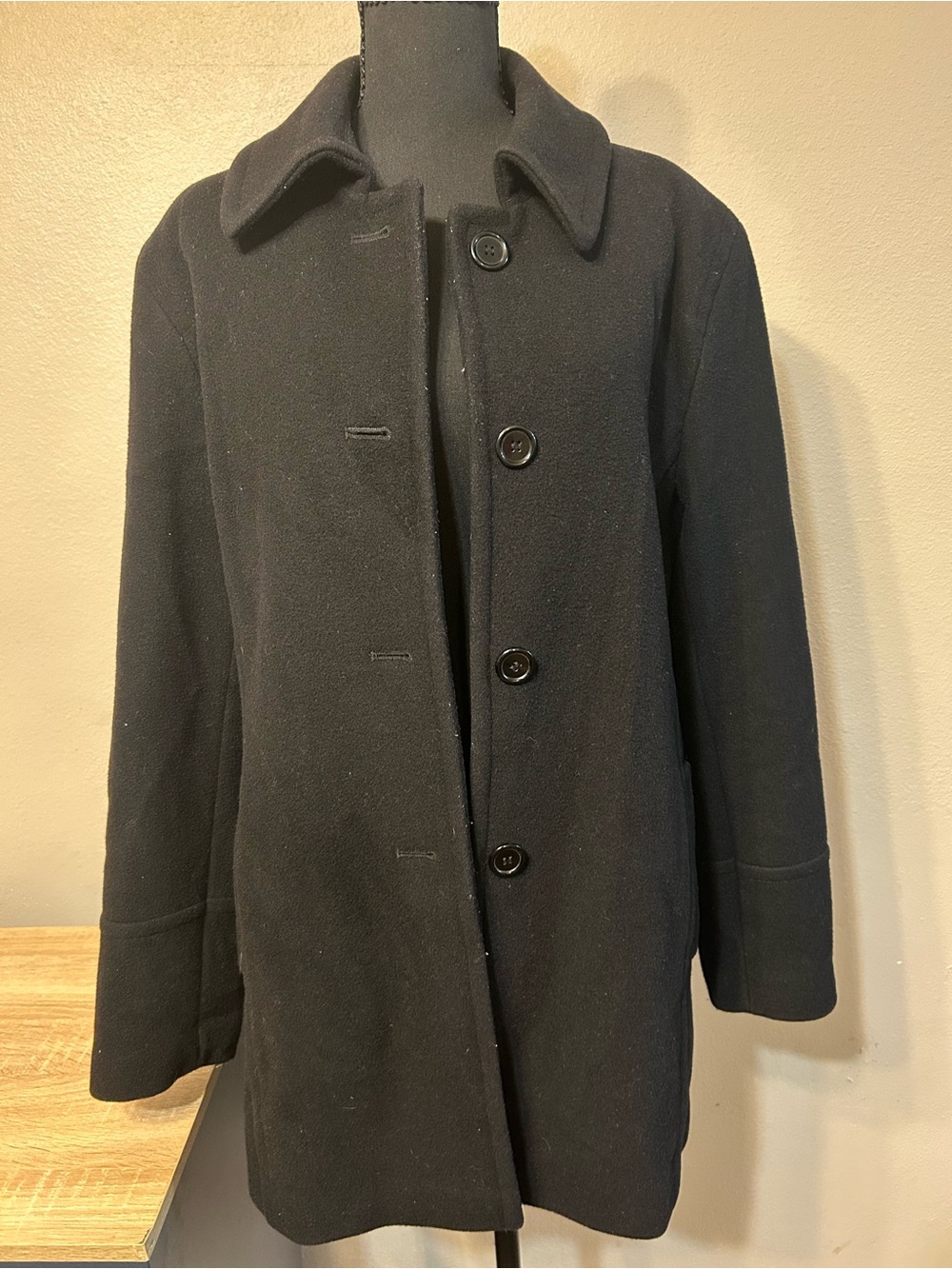 Marvin Richards Black Wool Cashmere Blend Coat Women’s L Classic Peacoat